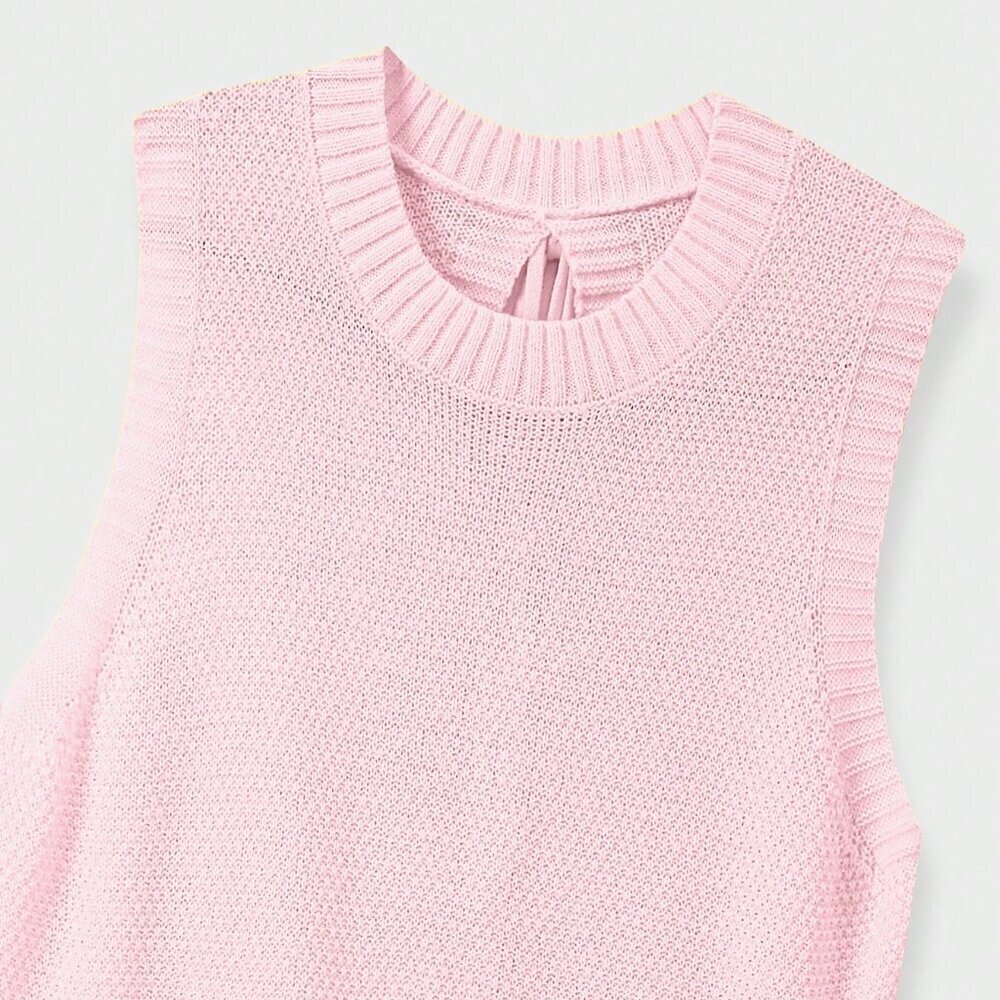 Baby Pink Casual Women's Round Neck Bow Tie Knitted Top - Picture 3 of 7